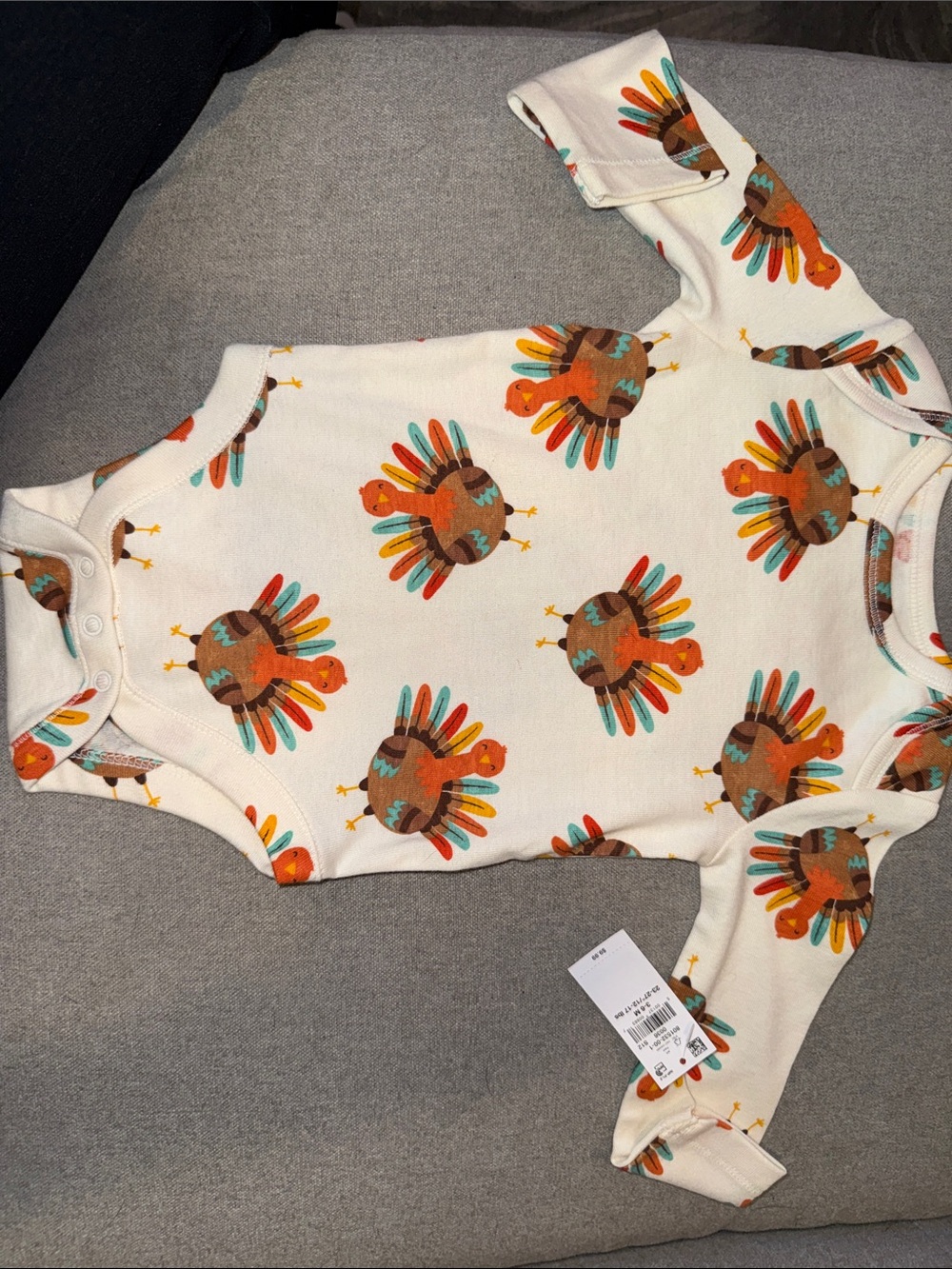 Baby White Thanksgiving Turkey-Print Long Sleeve One-Piece Bodysuit